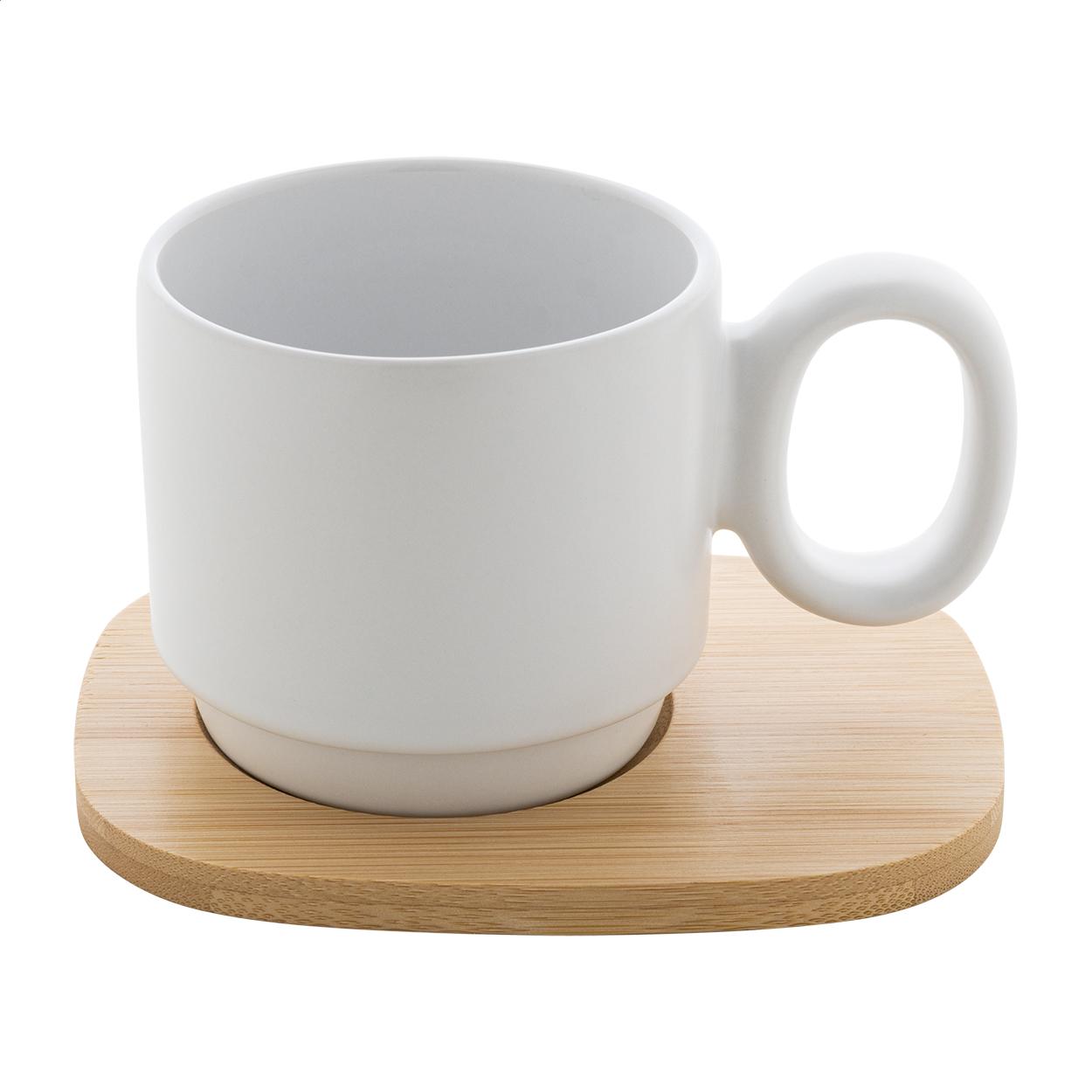 Mug en céramique avec plateau en bambou