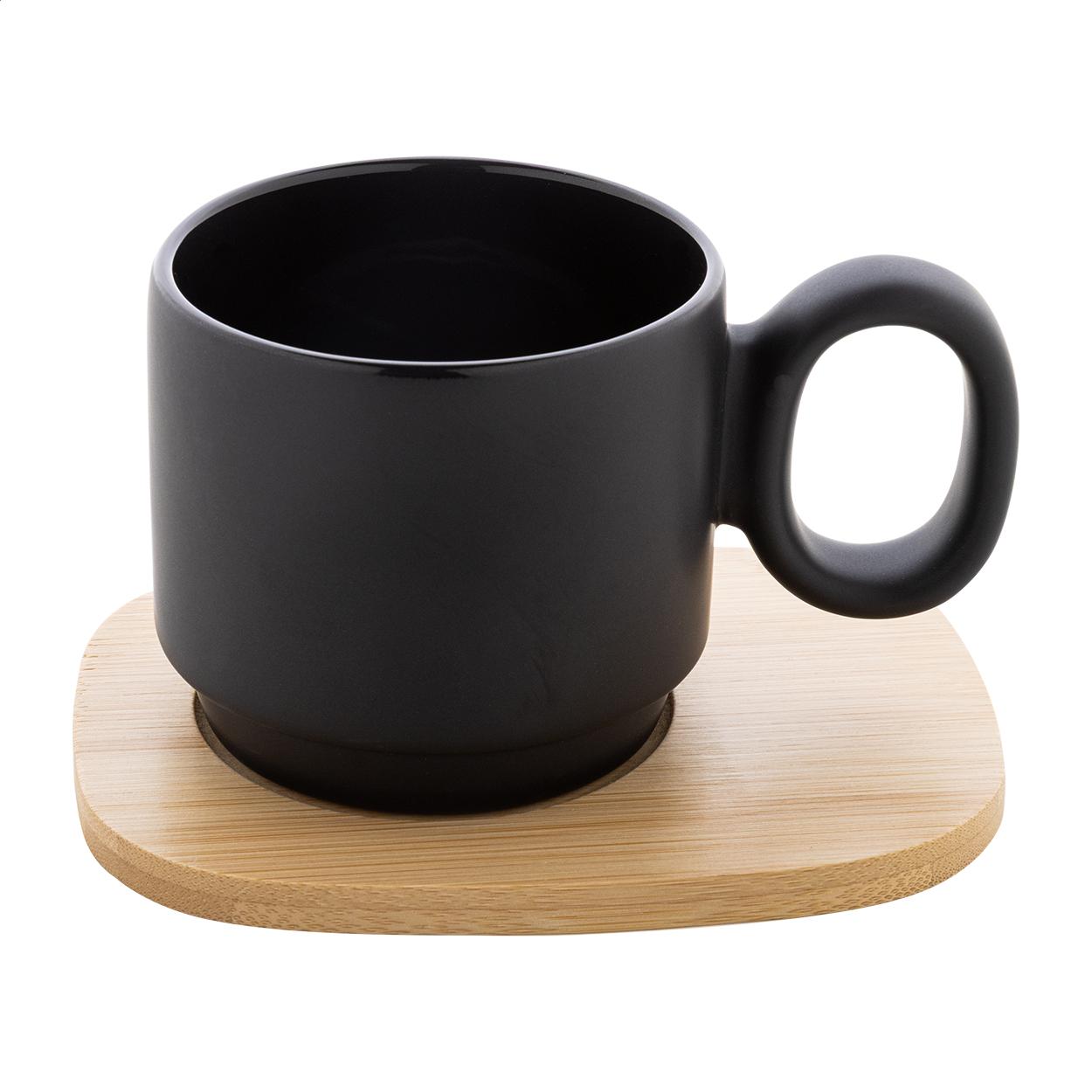 Mug en céramique avec plateau en bambou
